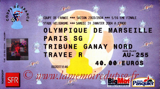 Ticket  Marseille-PSG  2003-04