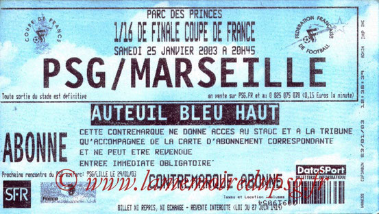 Ticket  PSG-Marseille  2002-03 bis