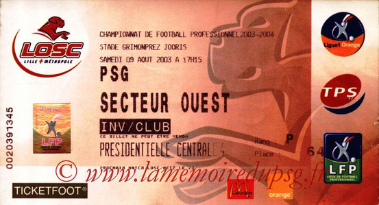 Ticket  Lille-PSG  2003-04