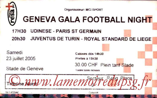 Ticket  Udinese-PSG  2005-06
