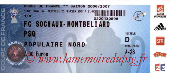 Ticket  Sochaux-PSG  2006-07