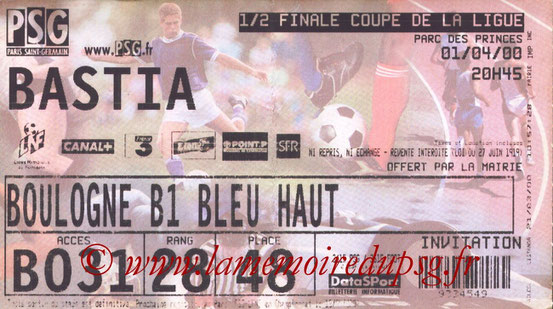 Ticket  PSG-Bastia  1999-00