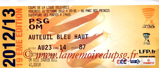 Ticket  PSG-Marseille  2012-13