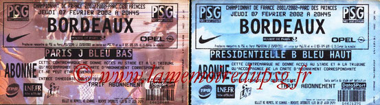 Tickets  PSG-Bordeaux  2001-02