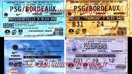 Tickets  PSG-Bordeaux  2003-04