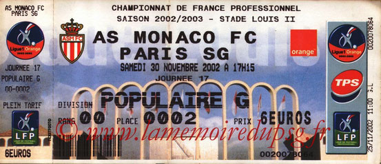 Ticket  Monaco-PSG  2002-03