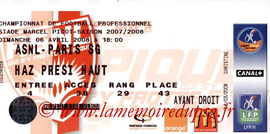 Ticket  Nancy-PSG  2007-08