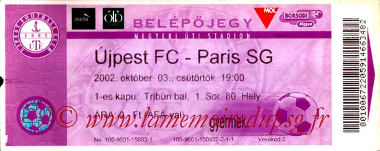 Ticket  Ujpest-PSG  2002-03