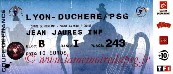 Ticket  Lyon Duchèr-PSG  2005-06