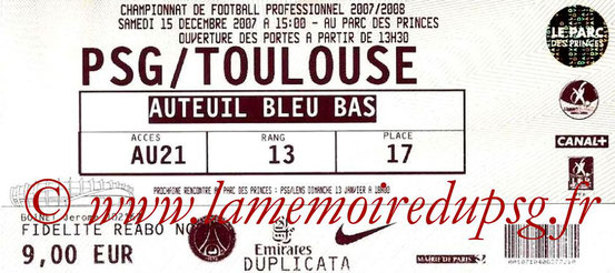 Ticket  PSG-Toulouse  2007-08