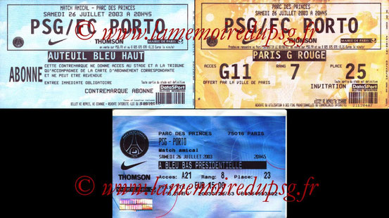 Ticket  PSG-FC Porto  2003-04