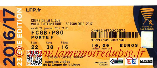 Ticket  Bordeaux-PSG  2016-17