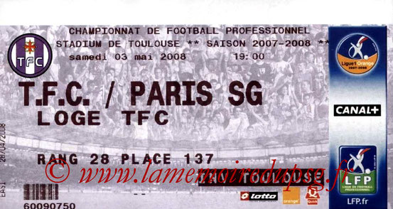 Ticket  Toulouse-PSG  2007-08
