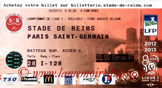 Ticket  Reims-PSG  2012-13