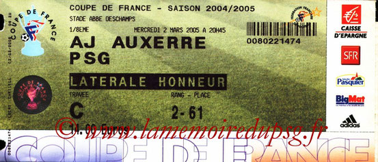 Ticket  Auxerre-PSG  2004-05