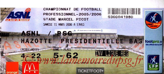 Ticket  Nancy-PSG  2005-06