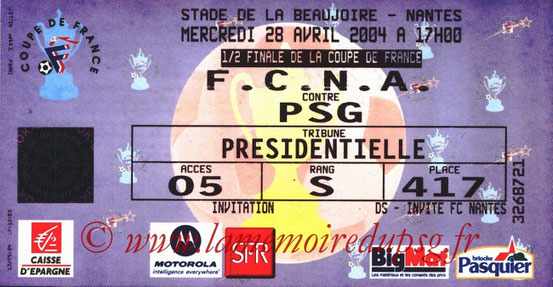 Ticket  Nantes-PSG  2003-04