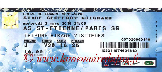 Ticket  PSG-Saint-Etienne  2015-16