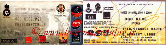 Tickets  Nice-PSG  2003-04