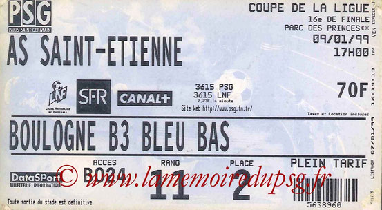 Ticket  PSG-Saint Etienne  1998-99