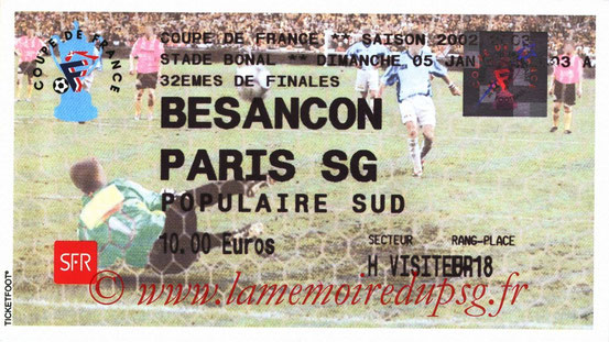 Ticket  Besançon-PSG  2002-03