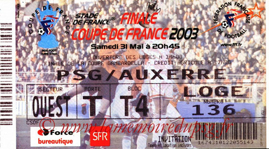 Ticket  PSG-Auxerre  2002-03