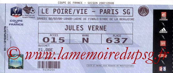 Ticket  Le Poiré sur Vie-PSG  2007-08