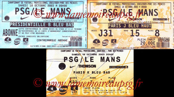 Tickets  PSG-Le Mans  2003-04