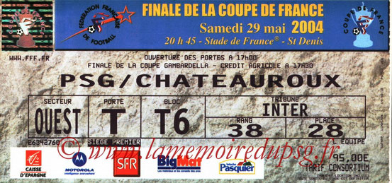 Ticket  PSG-Chateauroux  2003-04