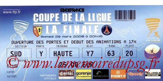 Ticket  PSG-Lens  2007-08