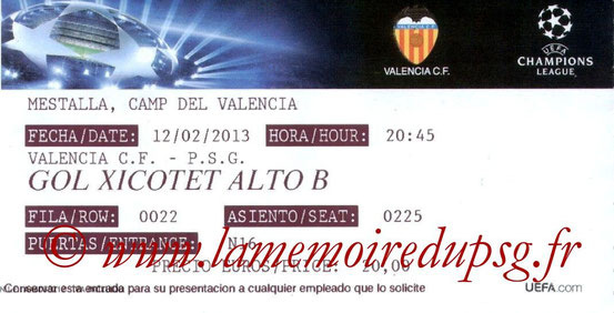 Ticket  Valence-PSG  2012-13