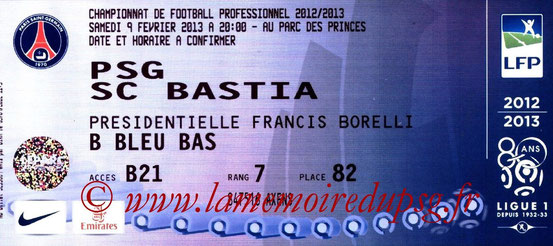 Ticket  PSG-Bastia  2012-13