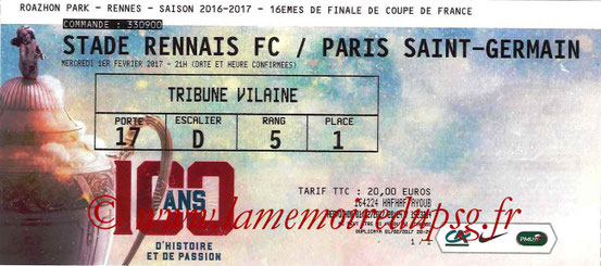 Ticket  Rennes-PSG  2016-17