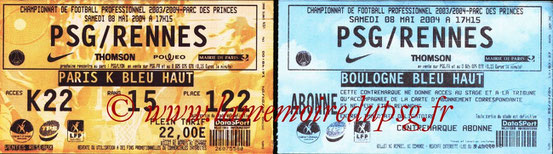 Tickets  PSG-Rennes  2003-04