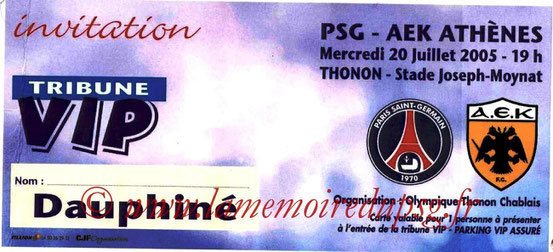 Ticket  PSG-AEK Athènes  2005-06