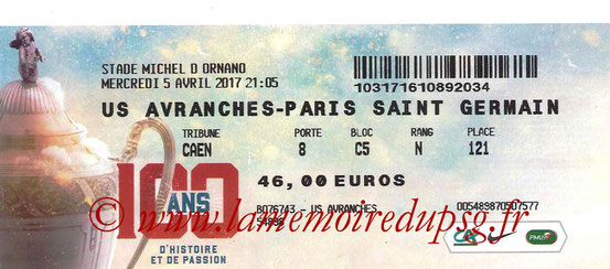 Ticket  Avranches-PSG  2016-17