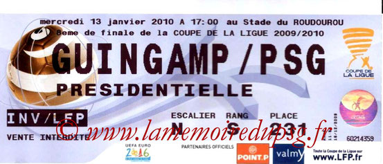 Ticket  Guingamp-PSG  2009-10