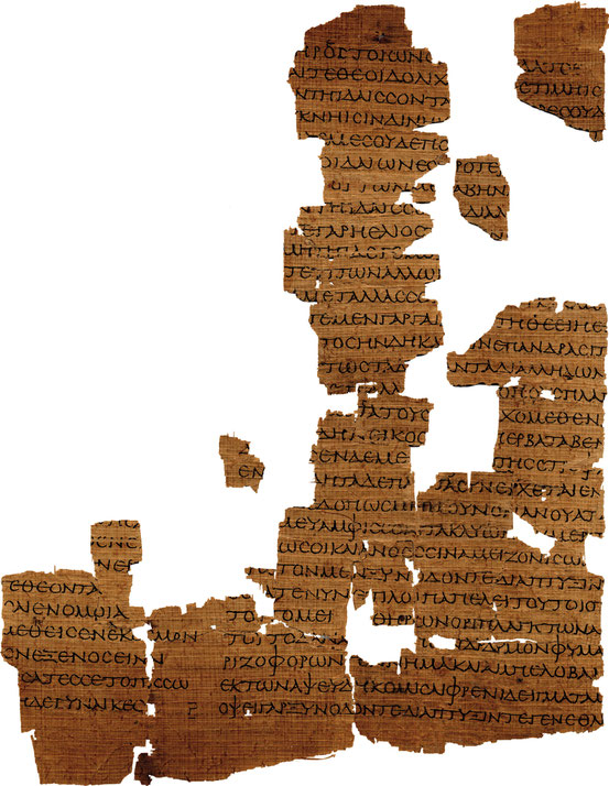Ein Stück des Straßburger Empedokles-Papyrus aus dem 1. Jahrhundert in der Bibliothèque Nationale et Universitaire de Strasbourg
