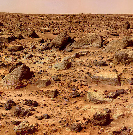 Typisches Felsengestein auf der Marsoberfläche (aufgenommen von Mars Pathfinder)