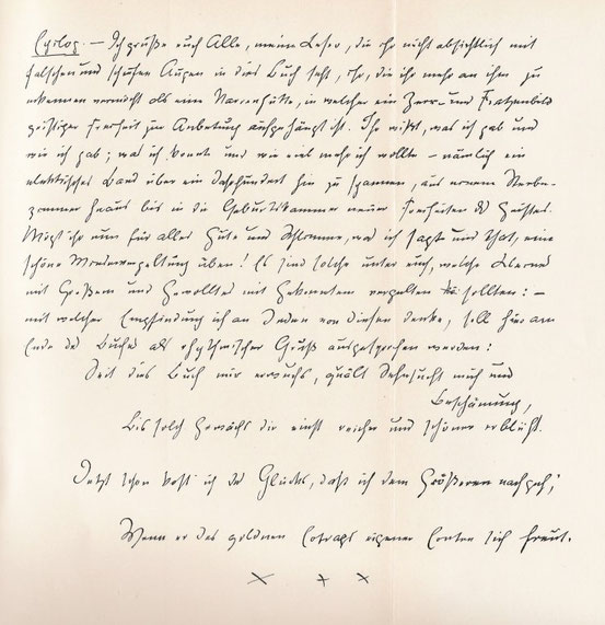 „Dieses Facsimile ist die getreue Reproduction eines von Nietzsche ursprünglich für das ‚Menschliche Allzumenschliche‘ bestimmten Epilogs.“[15]