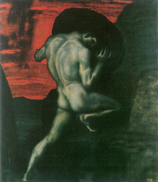 Franz von Stuck, Sisyphus (1920). Der Mythos von Sisyphus ist von Albert Camus noch im 20. Jh. als Modell verwendet worden.