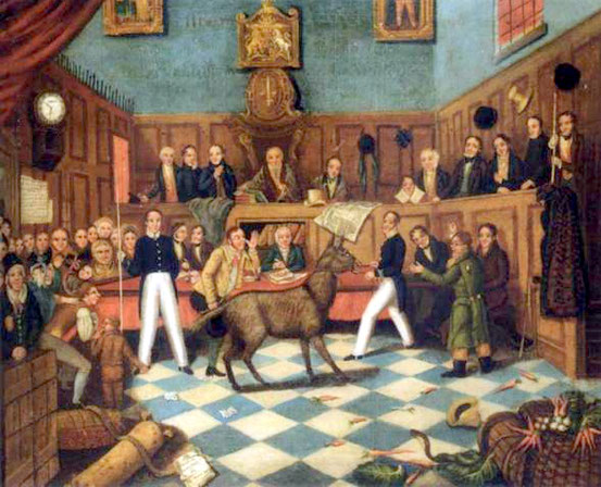 Gemälde zur ersten Anklage wegen einer Grausamkeit gegenüber Tieren.