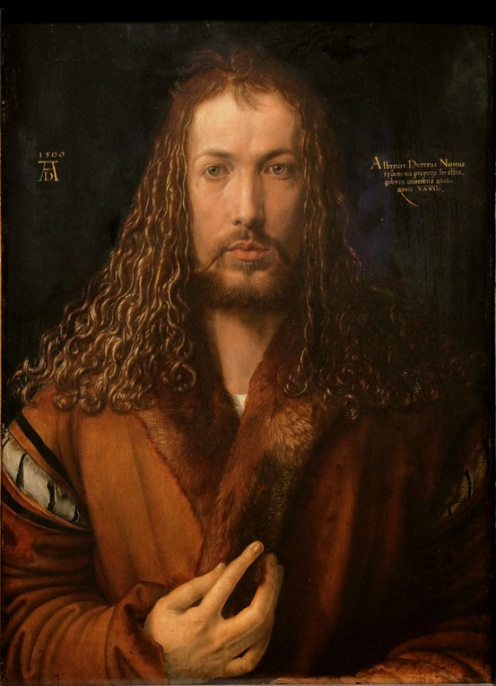 Albrecht Dürer, Selbstbildnis (1500). Ein Mensch in der Pose Christi, des Erlösers, eines Gottes