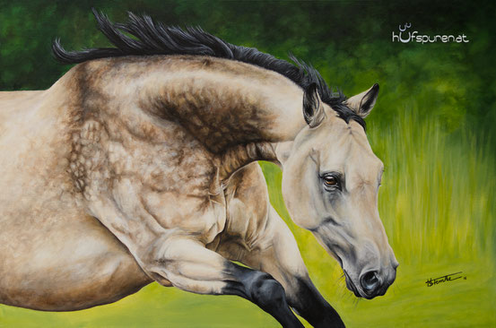 Quarter Horse "Solano Summertime", Acryl auf Leinwand, 90x60, Künstlerin Hanna Stemke von Hufspuren.com