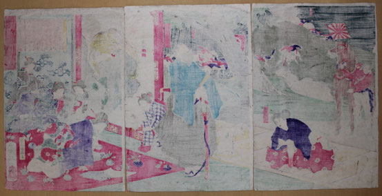 西郷隆盛愛妾別惜図 三枚続 （西南戦争） 揚州画 西南戦争浮世絵
