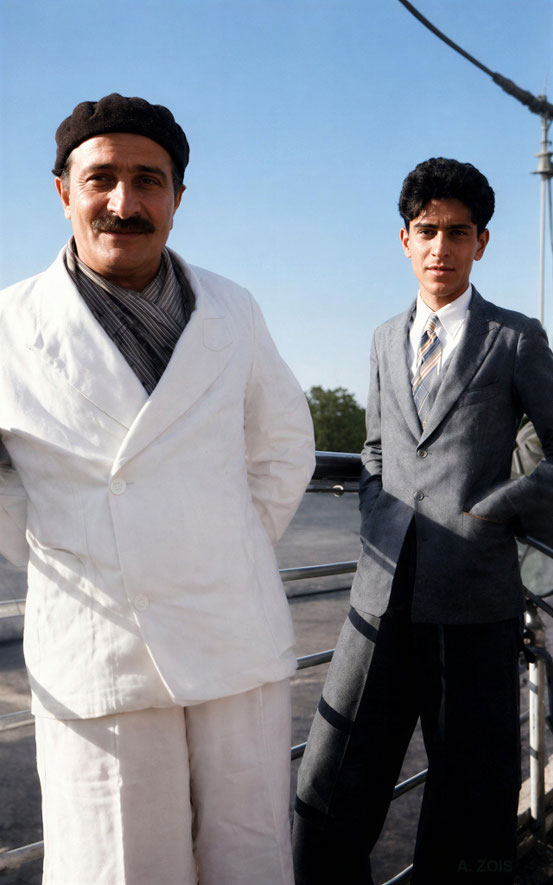 1932 : Meher Baba and his younger broth Adi S. Irani travelling on a ship. Image rendition by Anthony Zois. BP