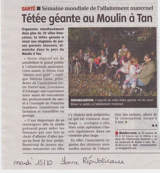 Article paru dans l'Yonne Républicaine le 15/10/13