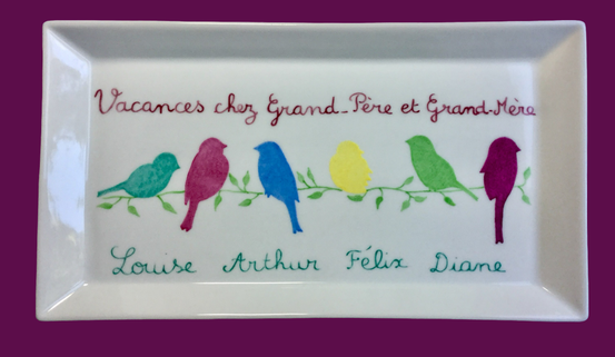 cadeau Grands-Parents: Plat à cake Oiseaux Multicolores
