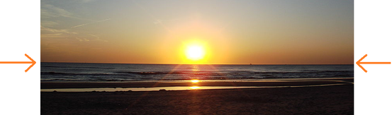 In diesem Beispiel markiert der Übergang zwischen Wasseroberfläche und orangenem Himmel den Horizont des Beobachters.
