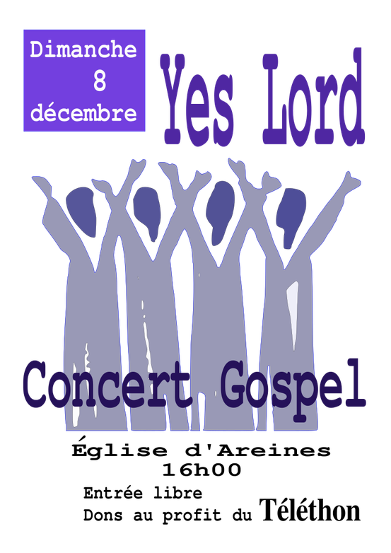 Le Groupe YesLord présente un Concert au profit du Téléthon dimanche 8 décembre dans l'église d'Areines